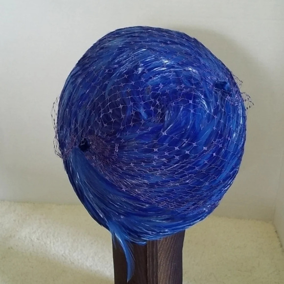 Vintage I Magnin Royal Electric‎ Blue Feather Hat - Picture 6 of 11